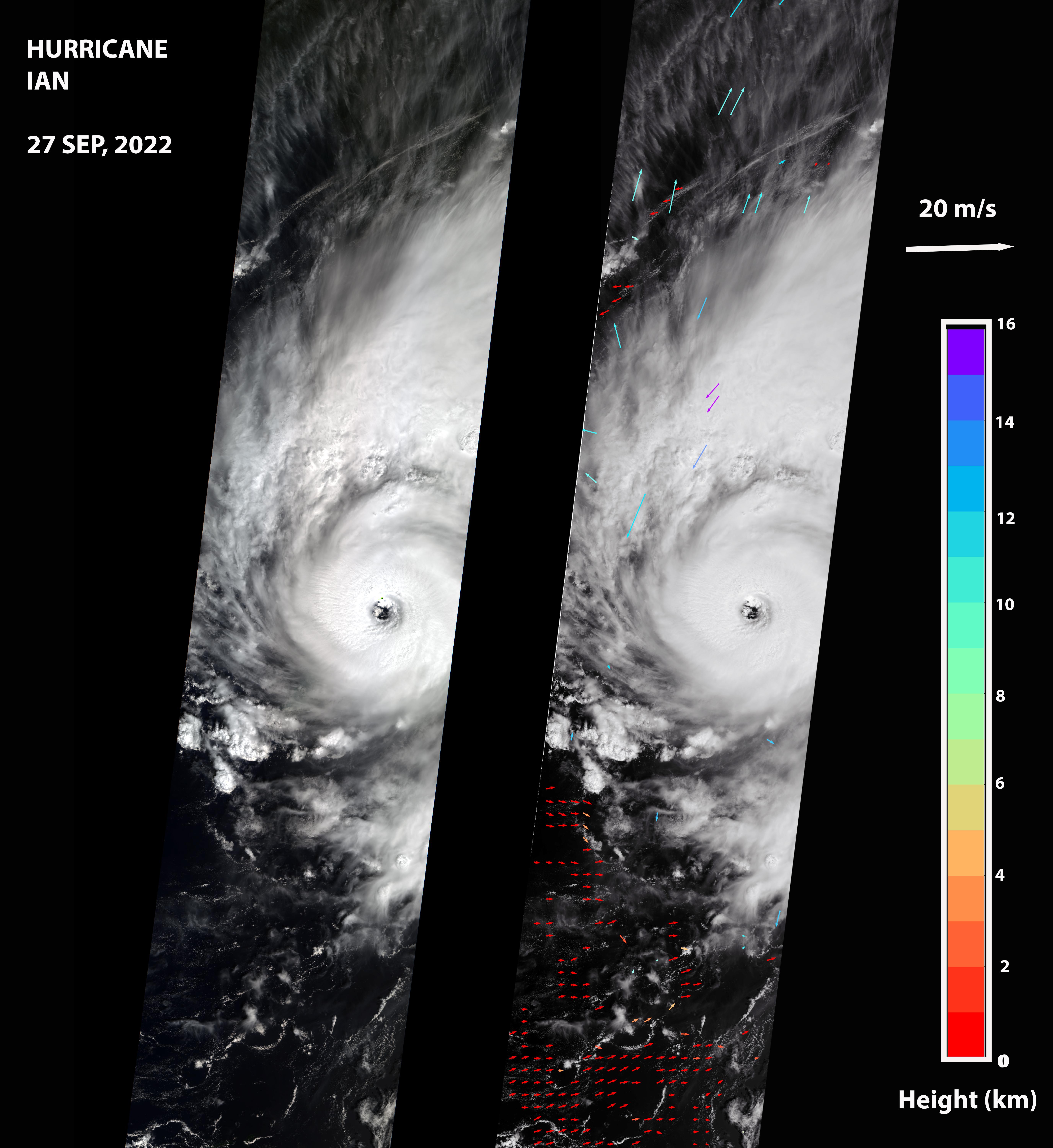 Hurricane Ian observed by NASA's Terra satellite with wind measurements
