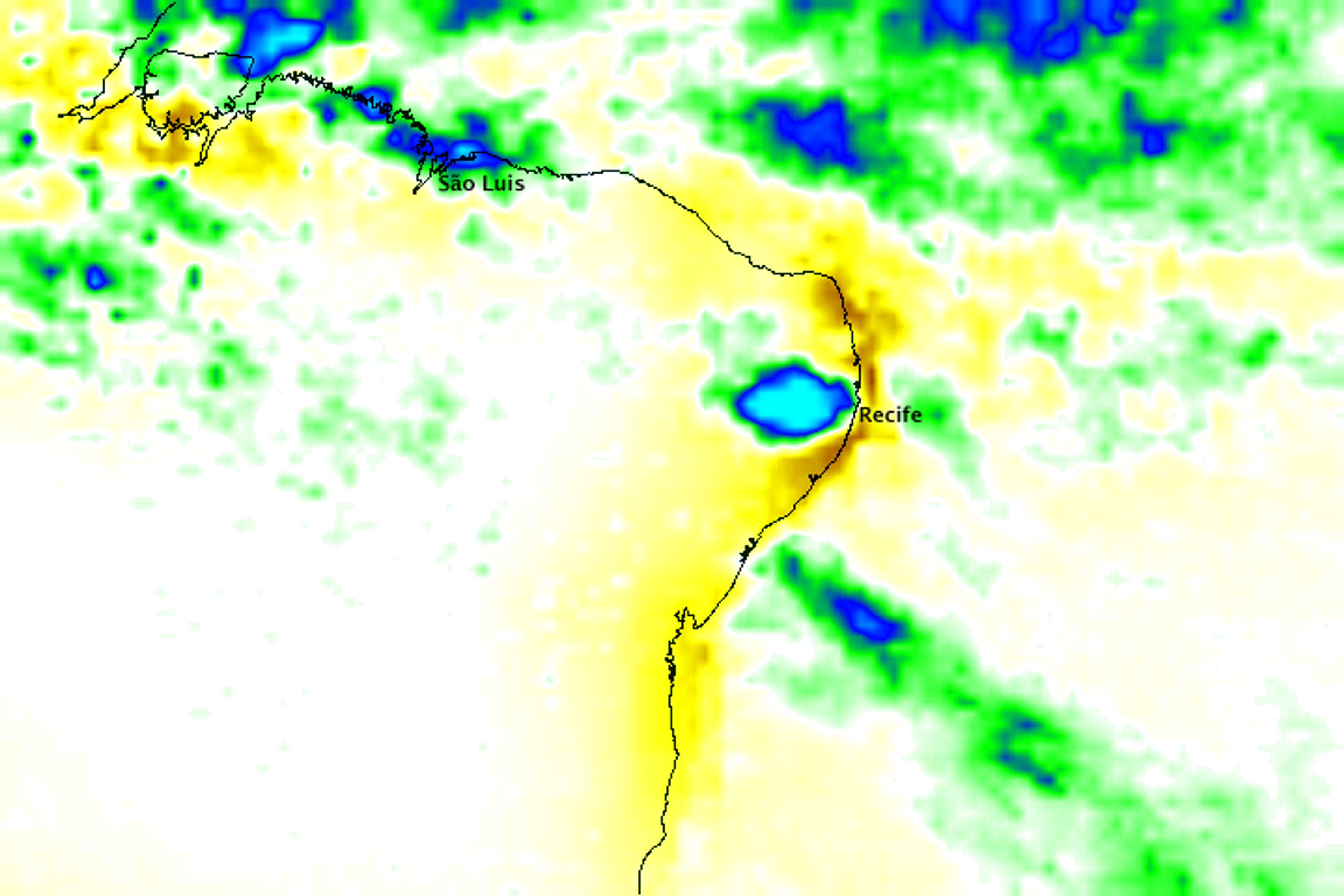 NASA TRMM rainfall map over northeastern Brazil