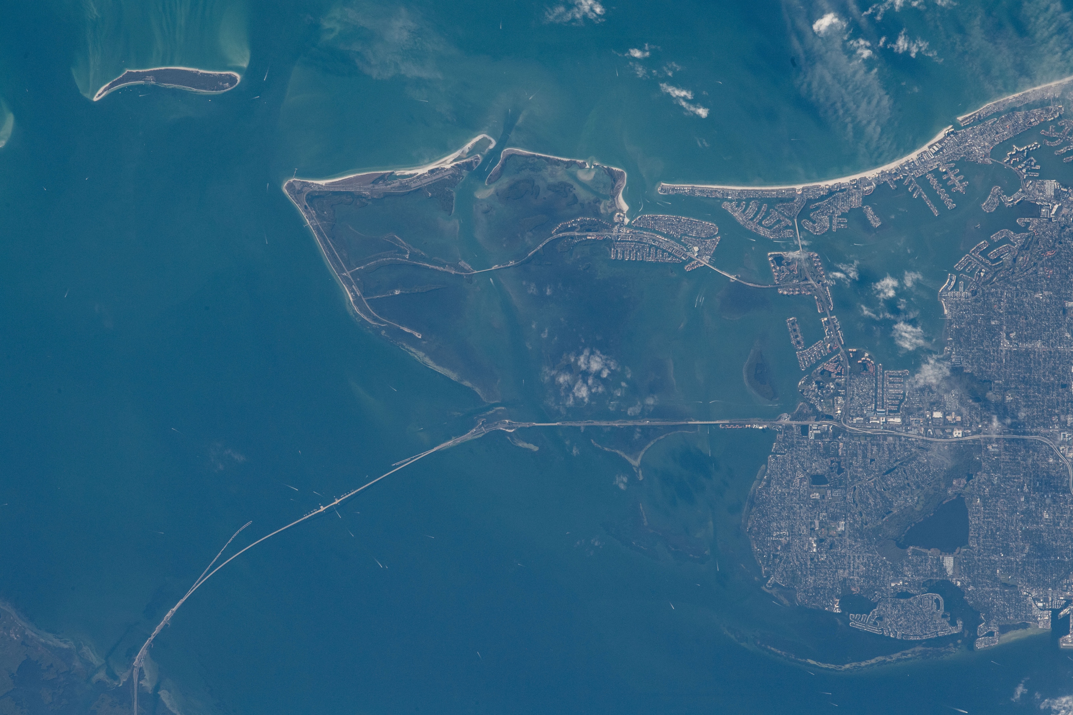 NASA ISS photograph of Tampa Bay, St. Petersburg, barrier islands and the Sunshine Skyway